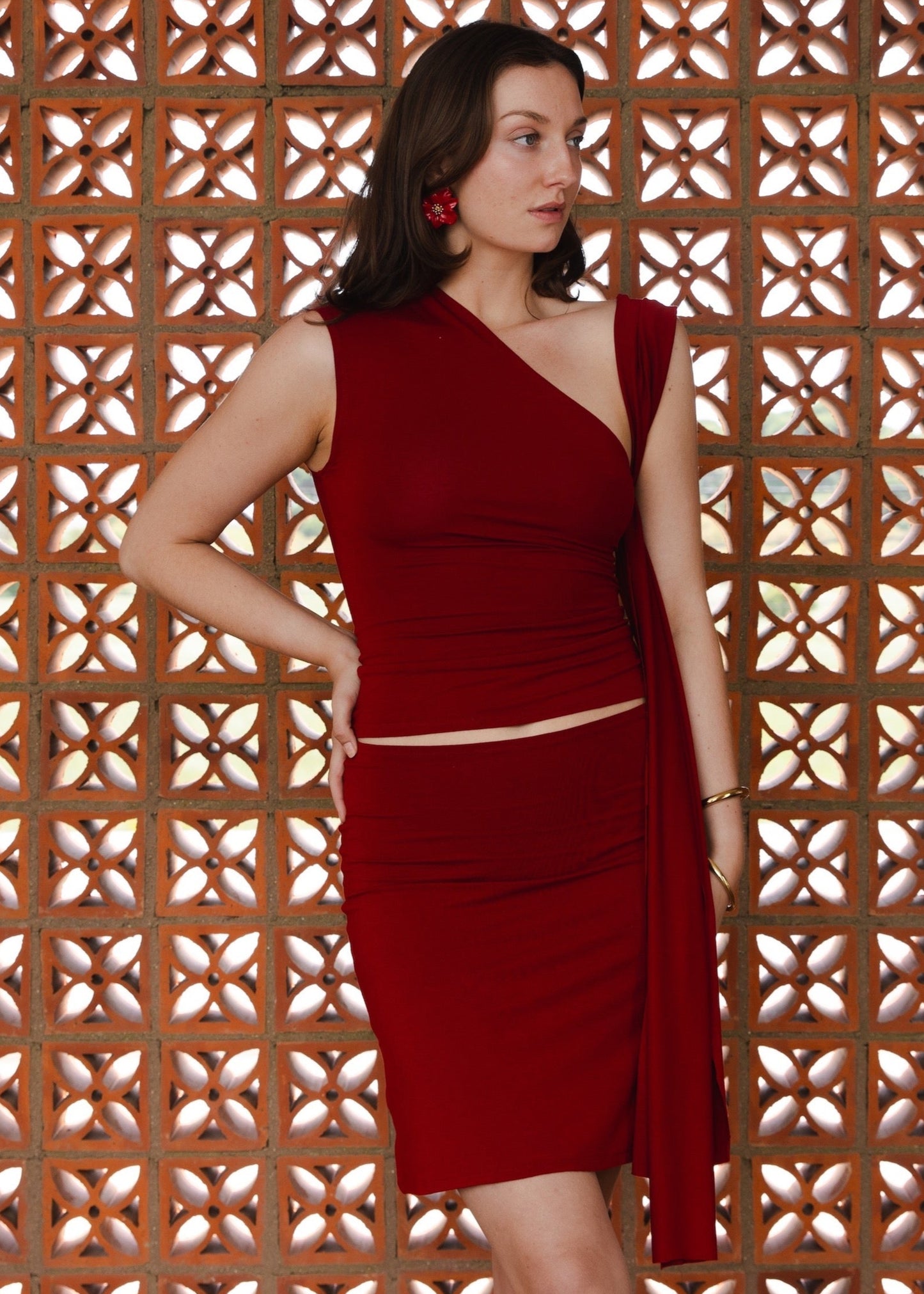 The bamboo midi skirt - red